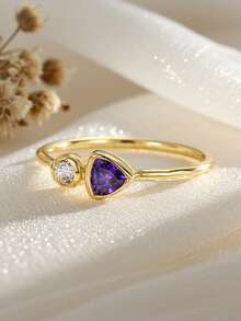 Charm-In 1 pieza Anillo de piedra de circonita geométrica de latón chapado en oro de 18K con estilo minimalista y de moda, disponible en múltiples tallas, adecuado como regalo para amigos, familiares y ocasiones especiales