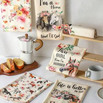 6pcs Horse Kitchen Towels Set Funny Floral Tea Towels Gifts For Horse Lovers Dish Towels Decorative Horse Hand Towel For Bathroom Cleaning Drying Tasks Women Mom Housewarming Gifts Decor