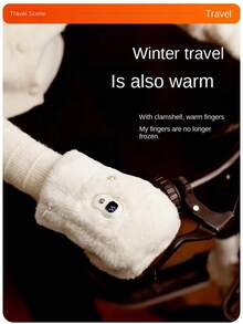 Ladies' Cat Paw Heating Warm Gloves, 2000 Mah Battery, Rechargeable, 3 Temperature Settings, Up To 3.5 Hours Of Battery Life, 36 ° C Surround Heating The Battery Level And Temperature Are Displayed In Real Time On The Screen. The Soft Fleece Is Skin-Friendly And Comfortable. The Half-Finger Gloves Are Used For Gaming, Working And Going Out To Keep Warm And Warm - 白色 - 查看 7