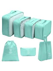 8件套收纳袋套装 - 轻便旅行行李整理袋，带鞋袋，适用于背包/行李箱衣物收纳，大学宿舍及度假必备 - 彩色 - 查看 13