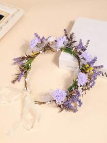 1 chiếc băng đô hoa mới nhập khẩu, vòng hoa giả phong cách boho cổ điển, phụ kiện du lịch ngày lễ tình nhân - 58710 Màu tím - Xem 2