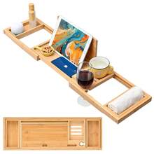 Półka do wanny z bambusa premium – organizer do spa z antypoślizgowymi rowkami i składaną konstrukcją, akcesoria łazienkowe, pomysł na prezent na Dzień Matki, rozwiązanie do przechowywania dla relaksujących kąpieli