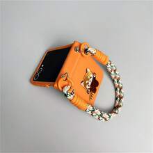 钥匙扣、挂绳可爱动物贴片橙色手机壳带便携带适用于三星 Galaxy ZFlip7 Flip6 ZFlip5 后盖 - 橘色 - 查看 6