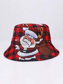 1 Stück Polyester Weihnachtsbaum & Weihnachtsmann Muster umkehrbarer Fischerhut, geeignet für Weihnachtspartys, Feierlichkeiten, unisex warm für den Winter