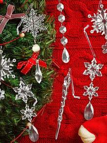 Lot de 10 ornements de Noël en cristal pour la décoration du sapin de Noël - Flocons de neige et glaçons en acrylique bleu clair avec pendentifs pour les décorations de fête du Nouvel An