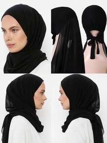 1 件女士经典休闲套头雪纺围巾，纯色舒适透气莫代尔面料颈部保暖，头巾，一体式头巾，适合日常穿着