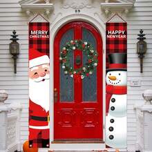 1set (2pcs) - Christmas Couplets, Snowman Old Man Pattern Door Curtain Banners, Christmas Holiday Room Door Decorations, Party Home Courtyard Outdoor Garden Decoration Paintings And Hanging Fabrics, Christmas Party Atmosphere Decoration Supplies