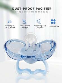 KUNT Set de 1 pieza/2 piezas de chupete a prueba de polvo con forma de concha para bebé, diseño redondo para el día/plano para la noche con cadena de chupete, chupete de silicona apto para uso diario, a prueba de caídas y polvo - Multicolor - Ver 6