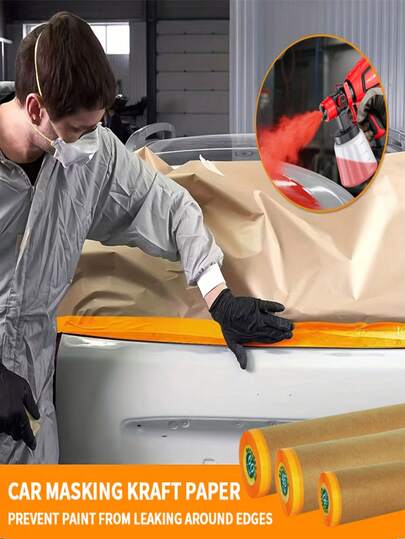1 Rotolo di carta kraft per mascheratura, nastro di carta per mascheratura della vernice spray, carta di protezione per mobili, auto e vernice spray, film protettivo in carta kraft, carta di mascheratura per pittura, rotolo di carta protettiva adesiva per pittura, copertura protettiva per zoccolatura, cornici, carrozzeria auto, mobili, auto, pareti, progetti fai-da-te