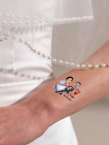 Wedding Couple Temporary Tattoos Personalized Photo Stickers Bridal Celebrations Birthday Bachelorette Party Face Cutouts Party Favors Waterproof Body Art - Multicolor - View 6