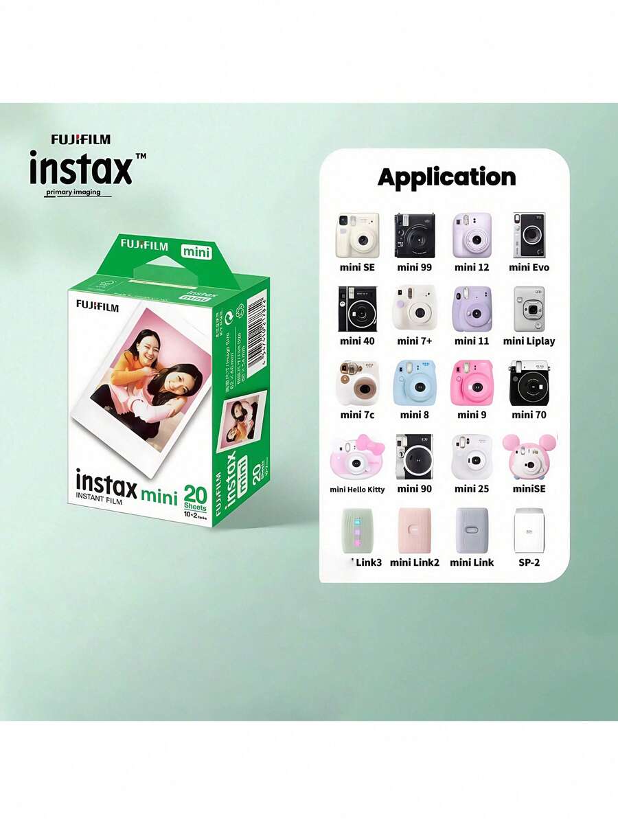 FujiFilm Mini White-Edged Photo Paper 20 Sheets Pack, Compatible With Mini7+/11/40/90/Evo/12/41 And Other Models Of Polaroid Cameras, Essential Supplies For Travel And Party Recording