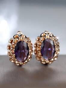 زوج أنيق من أقراط النساء، زركونيا لامعة، بشكل بيضوي، بنمط زهري، هدية عيد