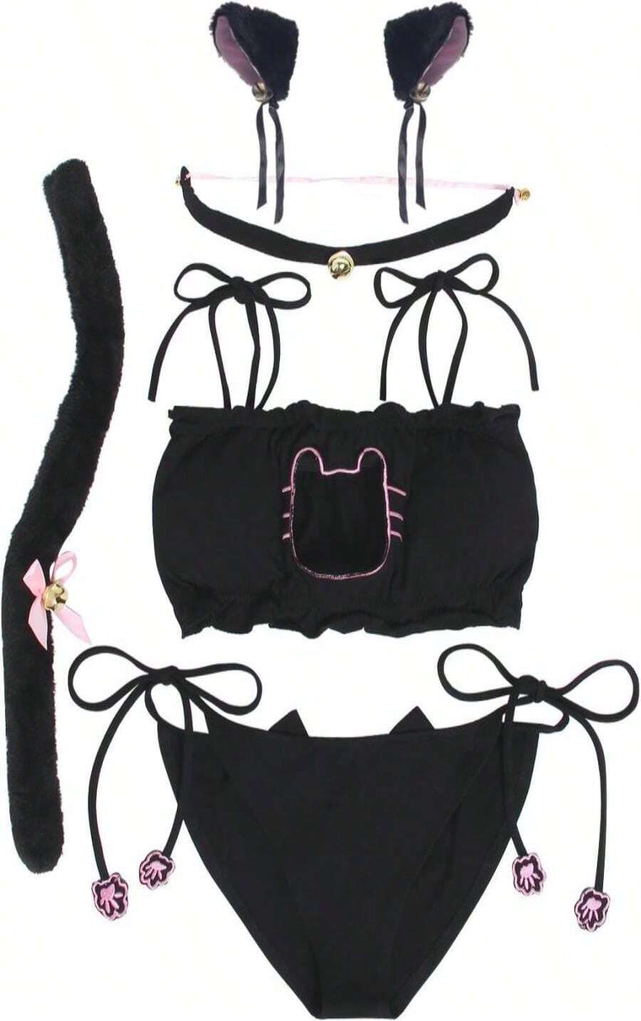 JustinCostume Women'S Cosplay Lingerie Set Kitten Keyhole Cute Sexy Outfit - ColorC - 查看 1