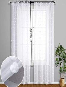 2pcs European And American Minimalist White Fluffy Ball Decorative Sheer Curtains For Kitchen, Living Room, Balcony - White - View 17