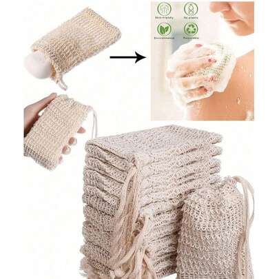 5/3 piezas Bolsas de jabón exfoliante reutilizables, bolsas de jabón de yute con cordón, bolsas de jabón, bolsas salvadoras de jabón de baño anudadas, fácil espumado y secado, exfoliante corporal, cepillo de espalda, suavizador de piel, elimina la suciedad y la piel muerta, herramientas de limpieza corporal, accesorios de baño, decoración de baño, verano