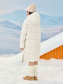 Balabala Tween Girl Long Down Coat, Thick Winter Jacket, Hooded Warm Outerwear For Boys & Girls - Light Khaki - View 3