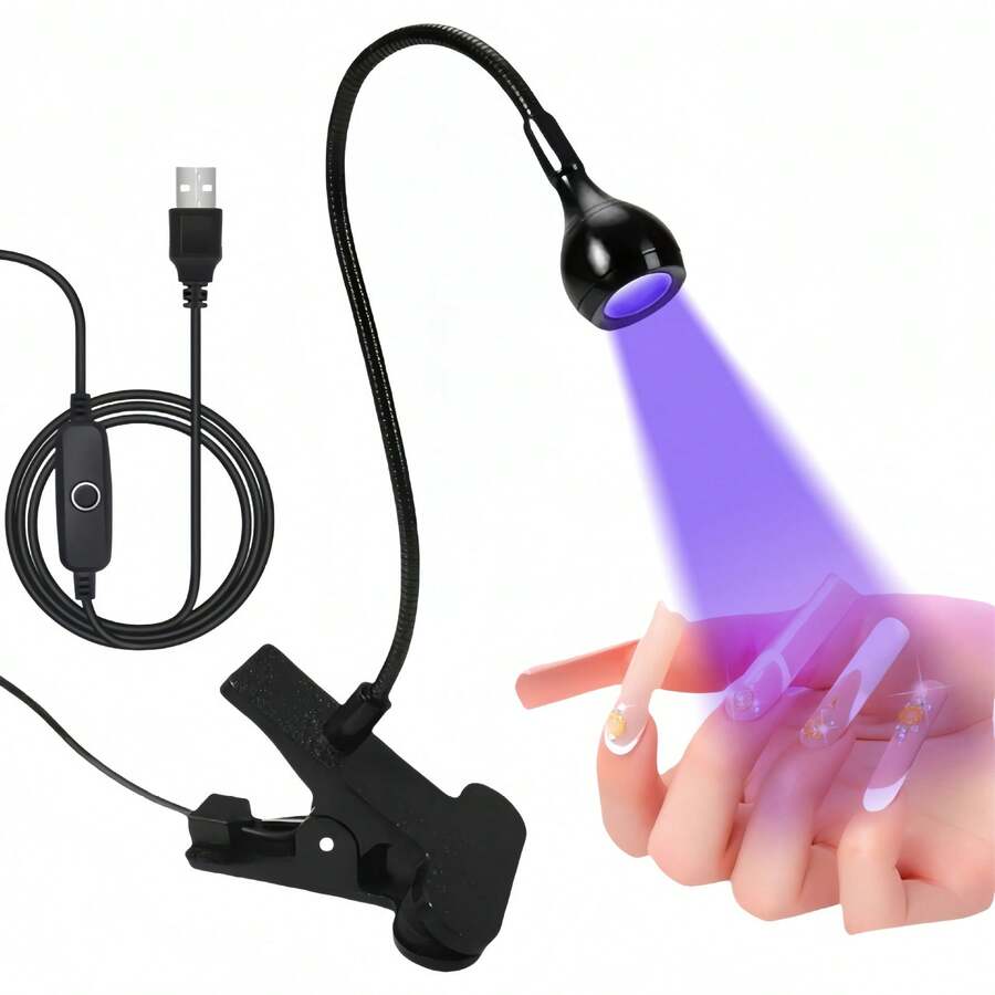 1pc Small Manicure Lamp, With Clip, Bendable, Highly Flexible, USB Powered, One-Piece Startup - Black - View 1
