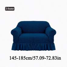 1 件纯色弹力沙发套柔软泡泡纱带裙边沙发套现代简约风格靠垫套客厅卧室户外沙发保护套 L 型组合休闲椅垫套 1/2/3/4 座位家居装饰沙发座套