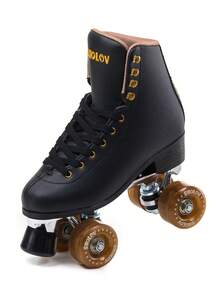 1 par de patines de ruedas de estilo deportivo retro con ruedas de PU resistentes al desgaste y amortiguación, protección de impacto de grado A, patines de ruedas dobles de cuero de PVC negro para exteriores