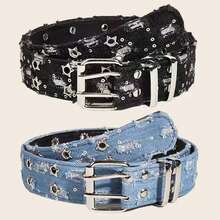 1件星形朋克休闲PU（聚氨酯）女士腰带，时尚百搭牛仔街头设计，适合所有季节 - 彩色 - 查看 1