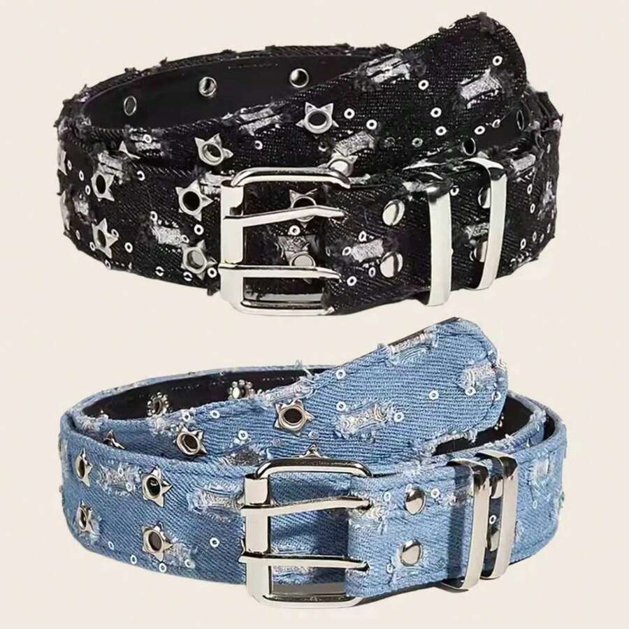 1件星形朋克休闲PU（聚氨酯）女士腰带，时尚百搭牛仔街头设计，适合所有季节 - 彩色 - 查看 1