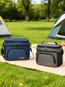 1pc Large Capacity 9L Insulated Lunch Bag, Polyester Fiber Waterproof Leakproof Soft Material Adult Lunch Portable Cooler Box With Zipper, Adjustable Shoulder Strap For Office And Picnic, Multicolor Reusable Lunch Box For Office, Work, School, Picnic, Beach, Leakproof Freezable Cooler Bag With Handle