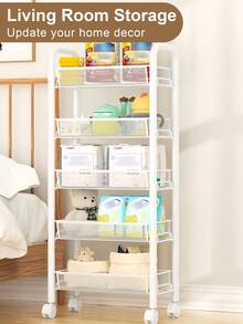 Storage Cart With Drain Basket, Mobile Shelving Unit Rolling Utility Cart, White Rolling Cart, Rolling Pantry Organizers, Kitchen Organizer, Organization For Living Room, Bathroom, Kitchen Office, Black, Home Decor, Party & Christmas Storage - 白色 - 查看 7