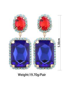 ACEHLN Copper Alloy Claw Shape Welded, Rhinestone Rectangle Pendant Earrings