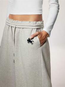 秋冬新款保暖内衬厚款休闲百搭高腰松紧腰宽松阔腿运动裤 - 淺灰色 - 查看 3