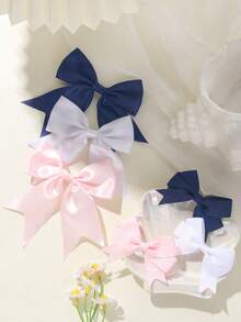 32pcs Assorted Bow Hair Accessories Set, Including White, Navy Blue, Pink Bows, Hair Clips And Hair Ties, Cute And Versatile Hair Decorations Suitable For Girls - Multicolor - View 7