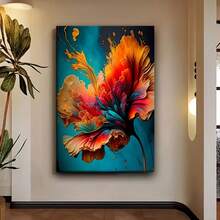 Abstract Floral Canvas Wall Art With Wood Frame - Bright And Colorful Modern Classic Decor Style For Living Room, Bedroom, Office, Kitchen Decor - Perfect Home Decor Gift, Kitchen Art | Vibrant Wall Art | Wall Decor, Ready To Hang - 橘色 - 查看 1