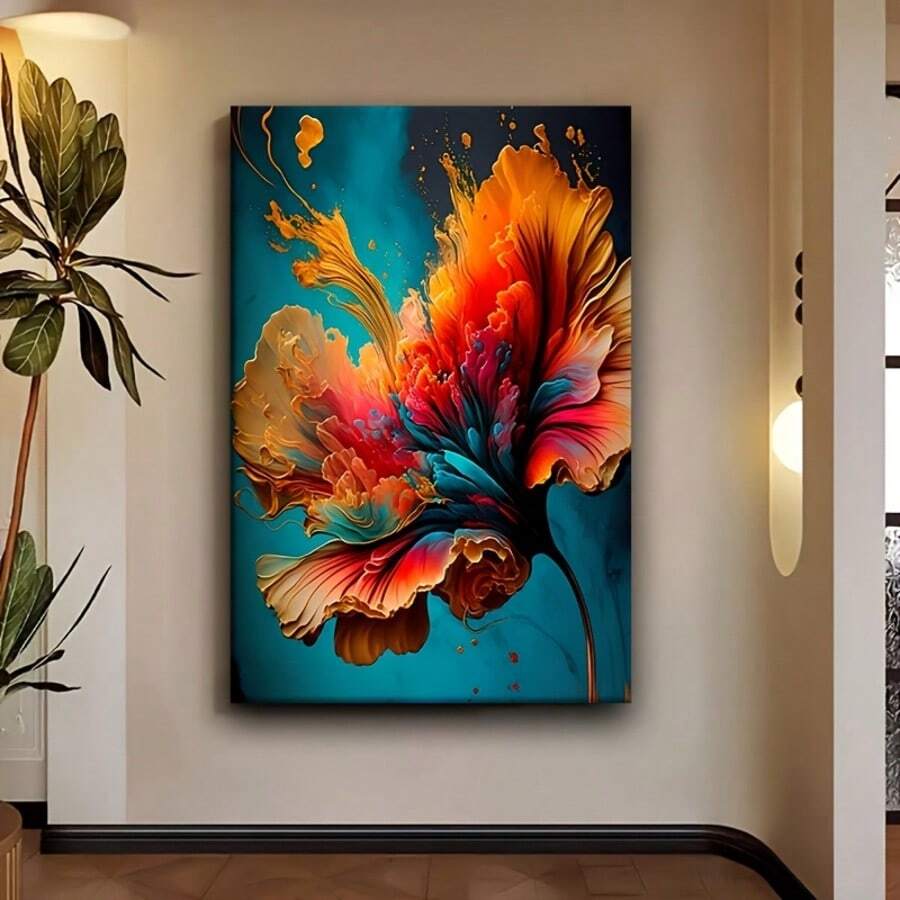 Abstract Floral Canvas Wall Art With Wood Frame - Bright And Colorful Modern Classic Decor Style For Living Room, Bedroom, Office, Kitchen Decor - Perfect Home Decor Gift, Kitchen Art | Vibrant Wall Art | Wall Decor, Ready To Hang - 橘色 - 查看 1