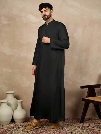 穆斯林男士休闲纯色传统阿拉伯长袍