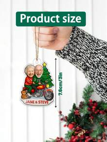 1 pièce Ornement de Noël personnalisé pour couple, ornements de Noël personnalisés avec photos et noms du couple, ornement acrylique d'anniversaire de couple, décorations photo personnalisées pour couple, éléments d'arbre de Noël et de moto