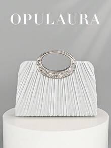 OpulAura 女士时尚闪亮水晶钻晚宴手拿包，奢华闪亮钻石镶嵌礼服包，适合晚会、派对、生日、婚礼，可作为生日礼物 - 銀色 - 查看 2