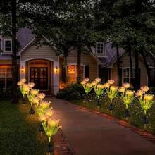  1/2 Three Headed Pink Outdoor Solar Flower Ground Lights, Constantly On With Flashing Mode, Suitable For Outdoor Lawn, Road Landscape, Garden, Balcony Decoration Lights - Pink - View 6