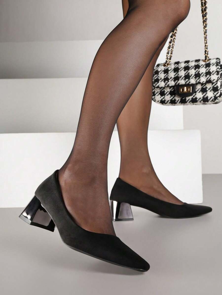 Soft Suede Pointed Toe Heels - Women's Work/Office Shoes - Black - View 1