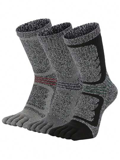 3 双厚款五趾运动袜，吸湿排汗，防滑，中筒棉质运动袜，男士，均码（39-45）