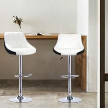Bar Stools Set Of 2, Seat Height Adjustable, Adjustable And Rotatable Bar Stools Set Of 2, Counter Stools Bar Chairs - White In Front and Black In Back - View 7