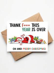 1 张搞笑粗鲁圣诞贺卡，上面写着咒骂圣诞老人，感谢今年已经结束，圣诞快乐贺卡，内附信封，空白，适合送给家人朋友、男士女士的圣诞礼物 - 彩色 - 查看 11