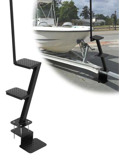 Escalones resistentes para remolque de barco con asa, superficie antideslizante, ajuste universal para acceso a la lanza del remolque, 3 escalones