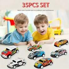 35PCS SET Alloy Inertia Car Set Randomly Designed PULL BACK AND GO CAR MINI Racing Car, Durable Toy Party Gift, Boys And Girls Toy Car Gift - 黑色 - 查看 6