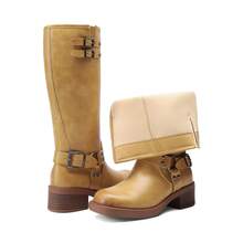 Women's Motorcycle Boots Side Zipper Knee High Boots Square Toe Chunky Low Heel Buckle Decorated Biker Fashion Stylish Riding Boots Festival Dresses For Woman - 黃色 - 查看 8