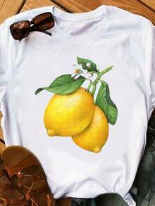 Watercolor Pineapple Print Women'S Tshirt Cute Girls Ladies White Short Sleeve Round Neck Female Summer New Style Hot - 白色 - 查看 1