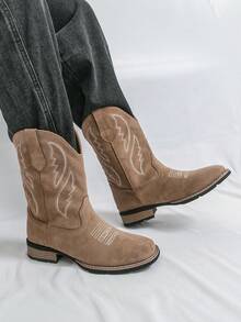 Botas vaqueras de cuero de alta caña para hombres, bordadas, estilo británico retro, estilo occidental vintage, botas de motocicleta de ante