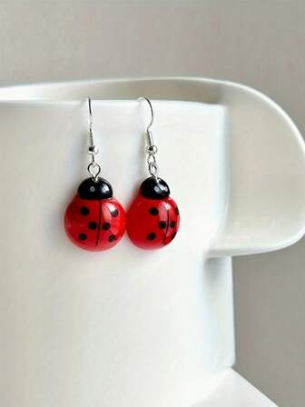 1 Pair Of Resin Ladybug Earrings Cute And Fun Mini Simulation Beetle Earrings Insect Animal Earrings