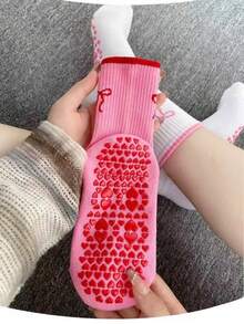 2 Pairs Women's Bowknot Yoga Mid-Calf Socks, Women's Non-Slip Pilates Socks, Ruffle Yoga Socks, Cute Grip Socks - Multicolor - View 7