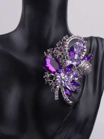 1 件全水钻花朵胸针，时尚夸张奢华水晶西装翻领别针配饰女士珠宝服装配饰包饰办公室配饰