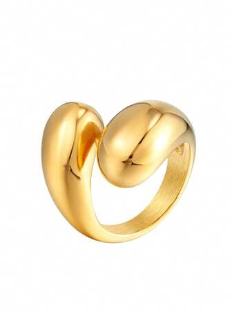 1 pieza Anillo de gota de agua con diseño de serpiente chapado en oro de 18K de acero inoxidable, adecuado para fiestas y uso diario de mujeres, diseño clásico europeo y americano con cuentas, joyería de oro sencilla y personalizada, joyería para el dedo de la boda, para niñas, mujeres, madres, familiares, amigos, boda hermosa, cumpleaños, Día de la Madre, regalo del Día de San Valentín para la novia