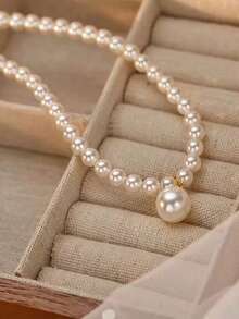 1 件简约设计优雅仿珍珠水钻猫眼珠链项链，百搭，适合女性日常佩戴、正式活动、送给女朋友、好朋友、生日的礼物 - 白 - 查看 11